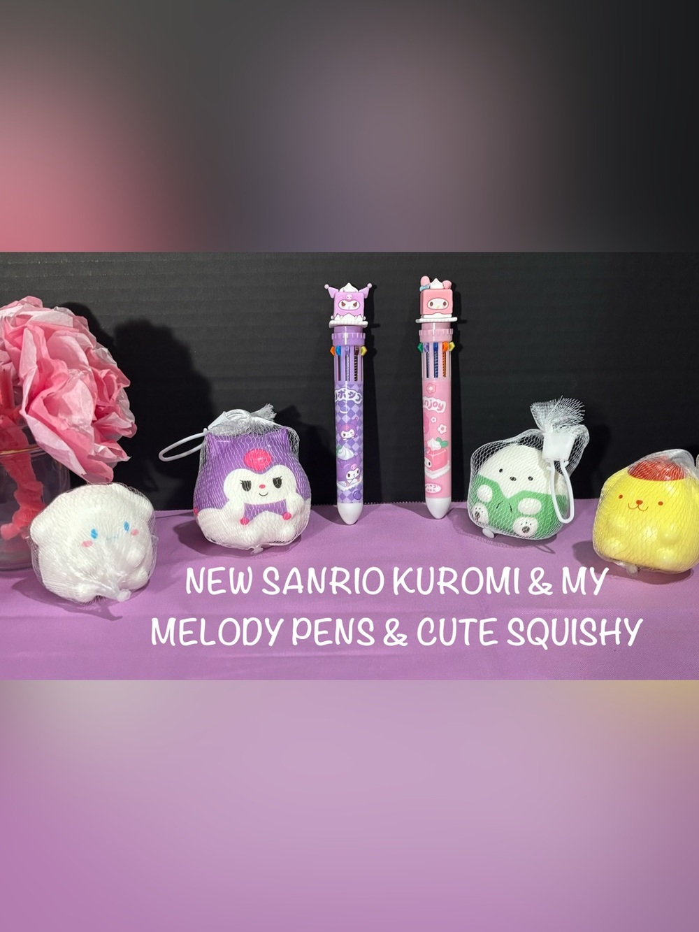 Sanrio Pink & Purple Kuromi My Melody Multi-Color Character Pens & CuteSquishy